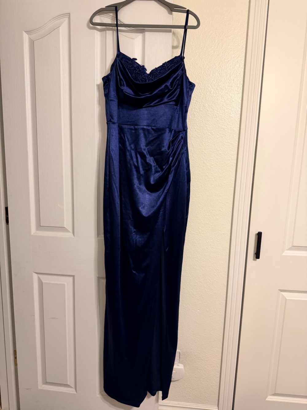 Windsor Royal Blue Satin Maxi Slip Dress with Lace